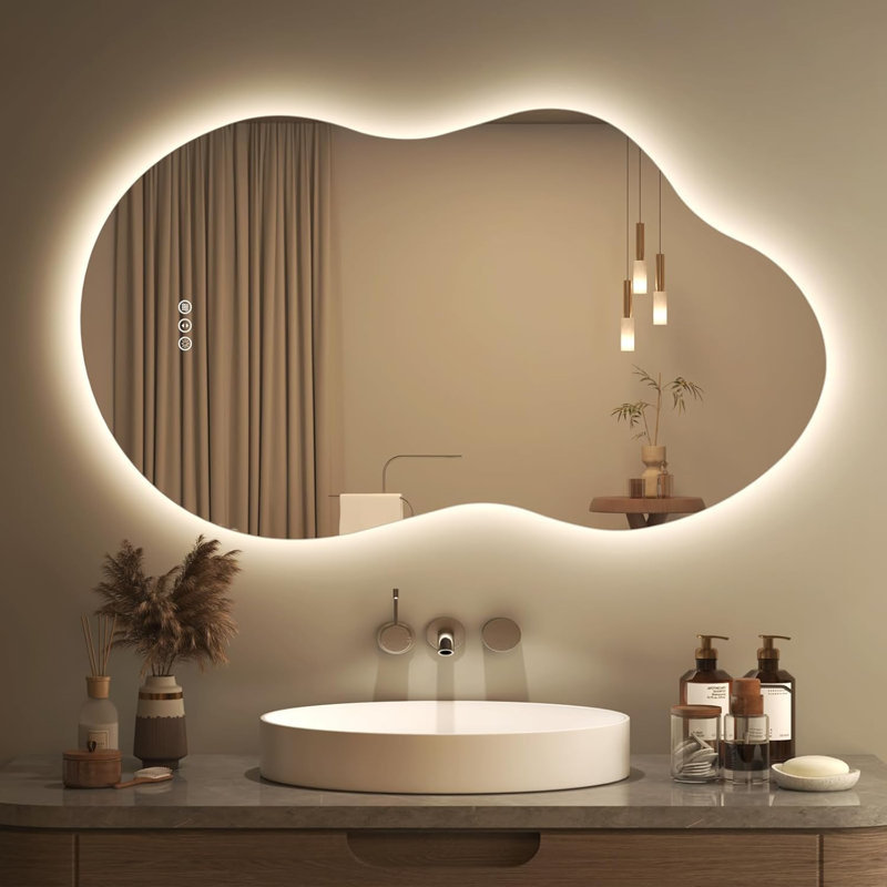 Molly Asymmetrical LED Front Light and Backlit Anti-Fog Wall Bathroom/ Vanity Mirror, 49" x 27", Frontlit & Backlit