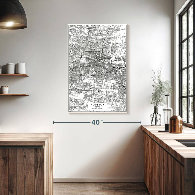 Carte blanche de Houston au Texas, Cadre flottant blanc, 27 po x 40 po