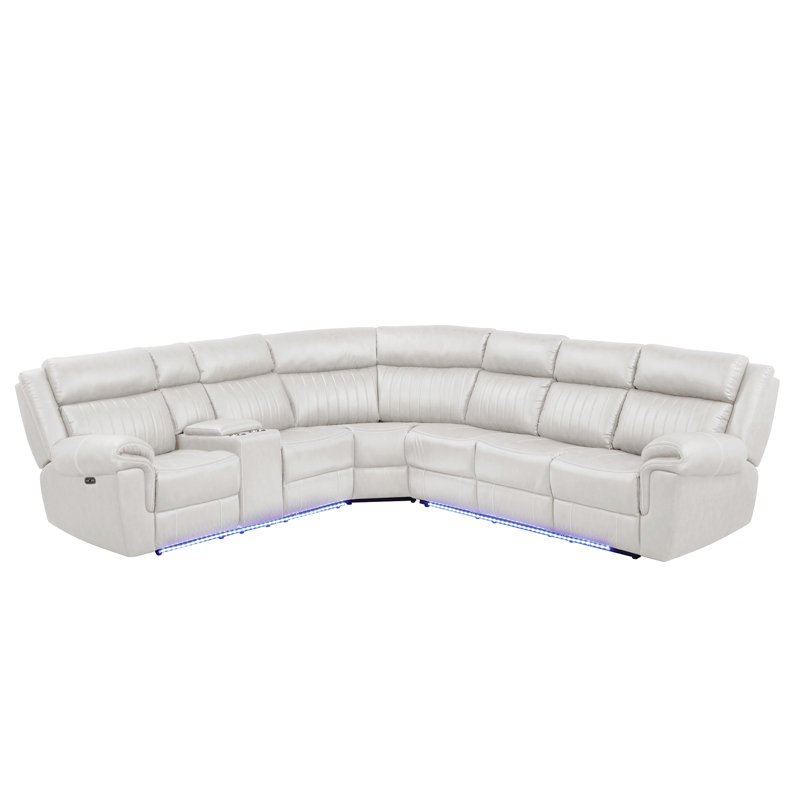 Briehn Faux Leather Curved Sectional, Beige