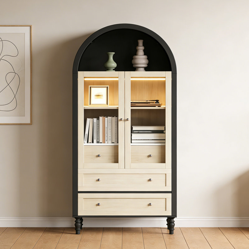 Grande armoire 70 po avec lumières DEL avec portes en verre trempé, 3 tiroirs et tablette réglable, armoire de présentation pour le salon