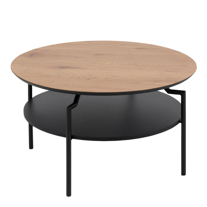 Round Coffee Table with Melamine Top & Black Legs, Oak