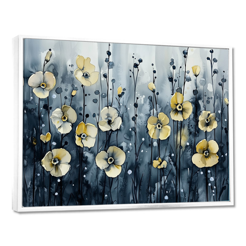 Ingersoll - Floral Wall Art, H 30 po x l 40 po, Impression encadrée flottante, Blanc