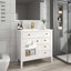 Lavabo de salle de bain de style Mid-Century avec verre à motif et bande lumineuse à capteur de mouvement, lavabo de salle de bain autoportant Farmhouse avec rangement, meuble-lavabo haut de gamme (robinet non inclus)-2136669555
