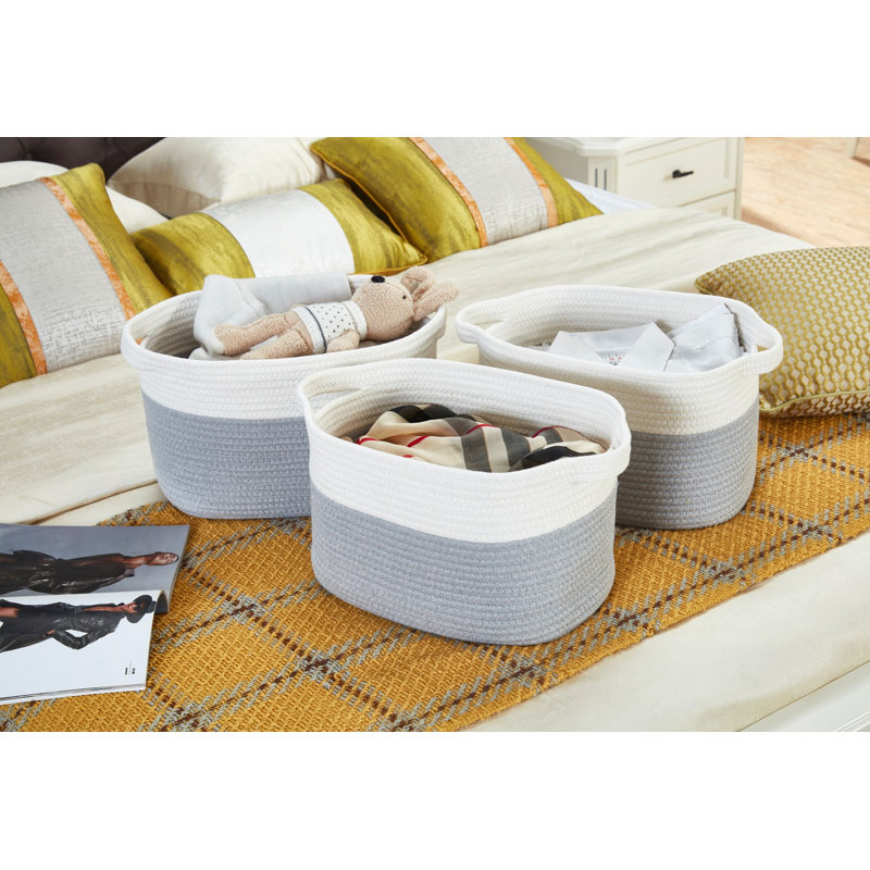 Ensemble de corbeilles en tissu Décor, Kaki / blanc