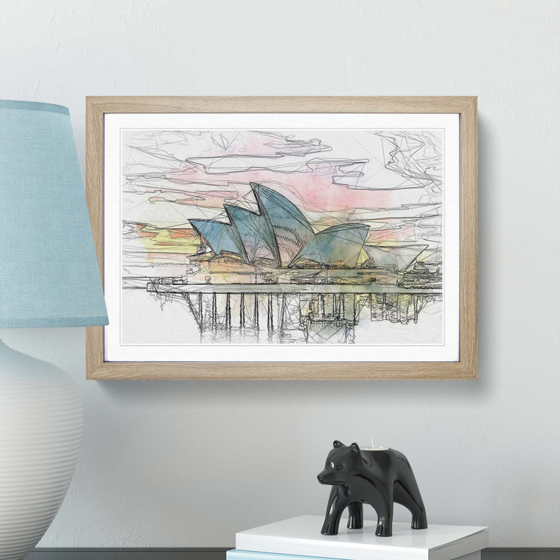 Sydney Opera House at Sunset in Abstract - Picture Frame Graphic Art Print, Oak Framed, 27cm H x 36cm W x 2cm D
