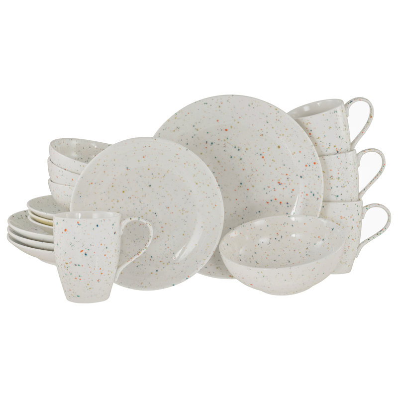 Confetti Piece Stoneware Dinnerware Set - Service for 4, Cream coloured