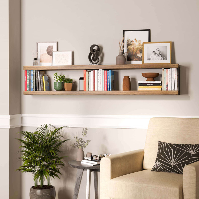 Bibliothèque murale de 60 pouces, tablettes de salon, tablette en bois flottante, tablettes de rangement mural