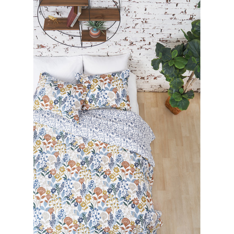 Delilah Cotton Percale Reversible Quilt Set, King Quilt + 2 King Shams