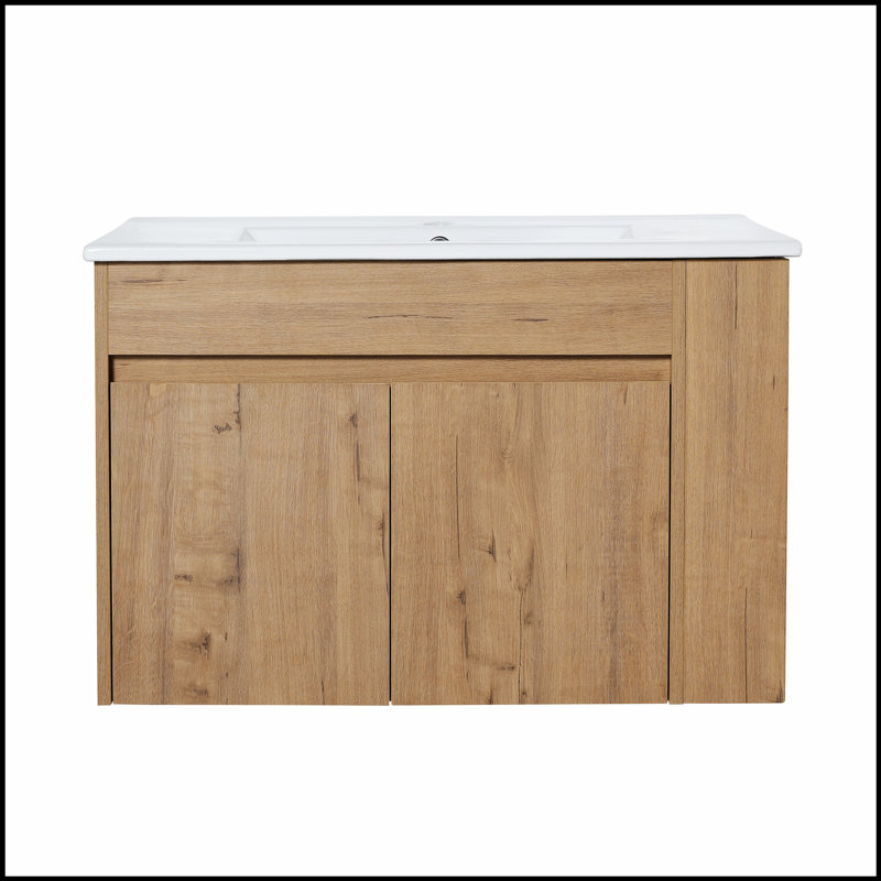 Meuble-lavabo mural avec lavabo en céramique blanche et tablette ouverte réglable pour les petits espaces, Noir