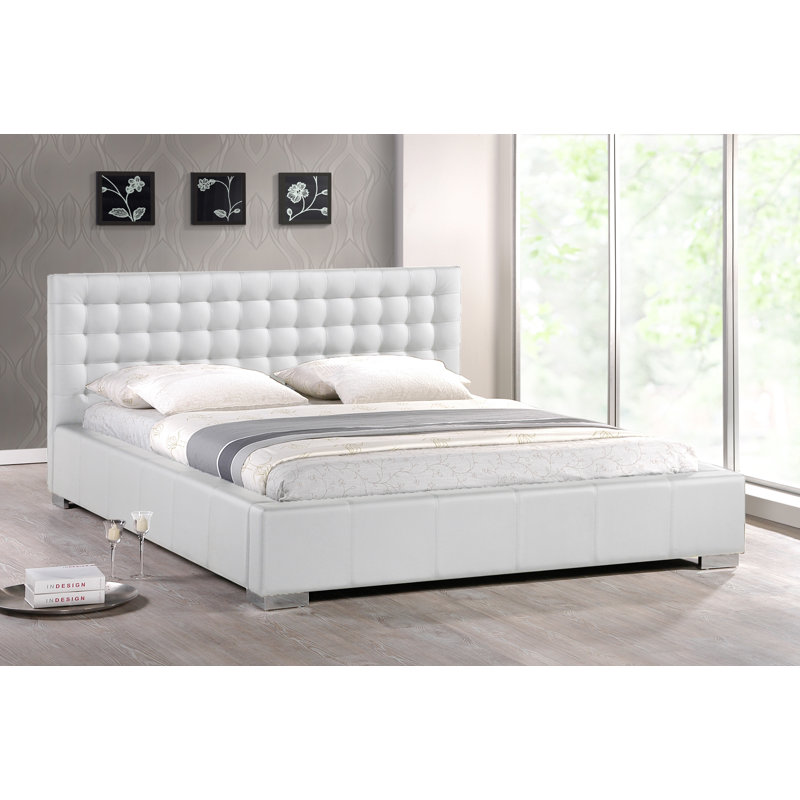 Aakifa Vegan Leather Platform Bed, White, Full