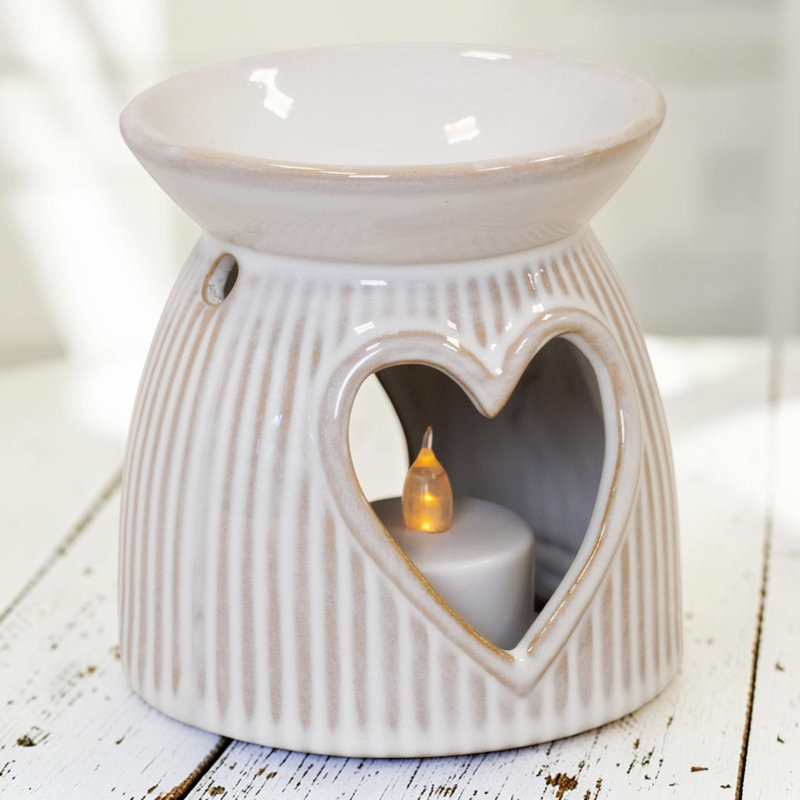 Natural Ceramic Heart Cut-Out Oil Burner 10cm