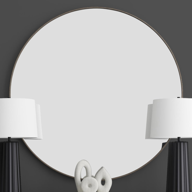 Tucker Round Wall Mirror with Antique Gold Metal Frame, Antique Gold