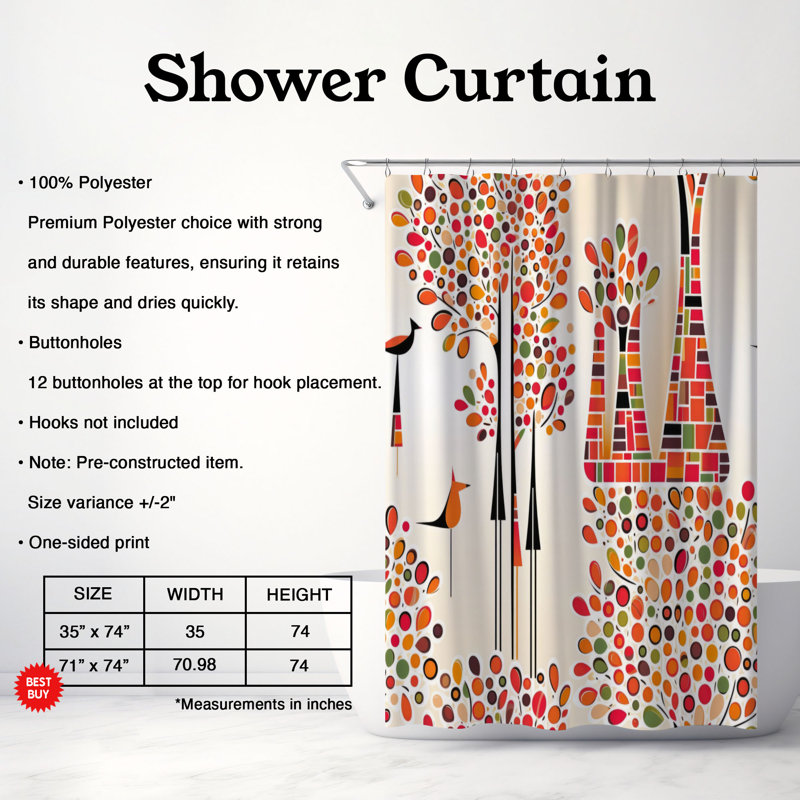 Zarmig Abstract Shower Curtain, 74"H x 71"W