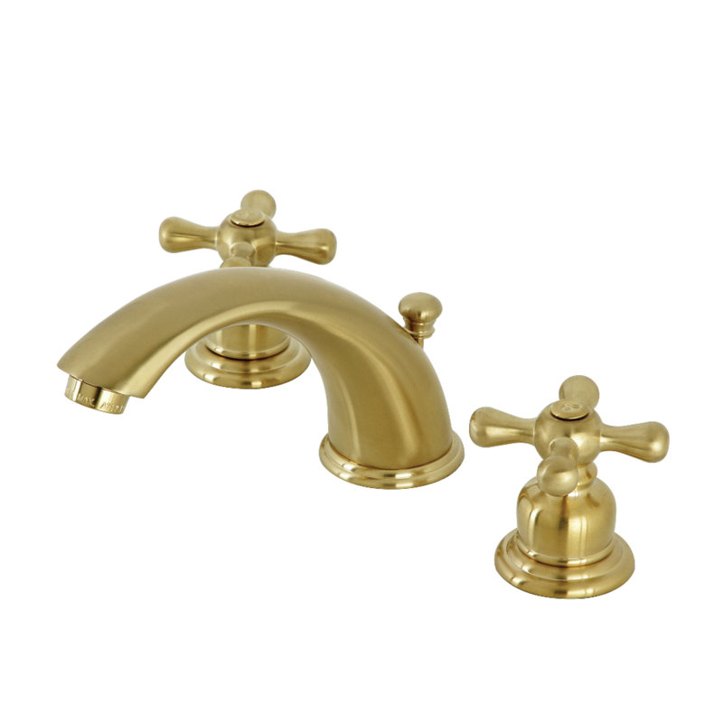 Kingston Brass Victorian Two-Handle 3-Hole Deck Mount Widespread Bathroom Faucet with Retail Pop-Up Drain, Brushed Brass