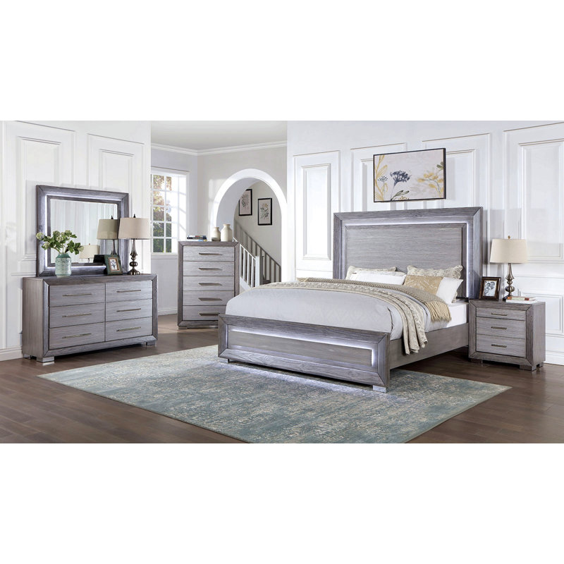 1pc Commode de style transitionnel, pieds en métal, glissières à billes, poignées de bar, finition grise