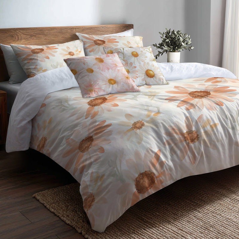 Ensemble de housse de couette et coussin décoratif Cheerful Daisy Glow, Housse de couette très grand + 4 pièces supplém