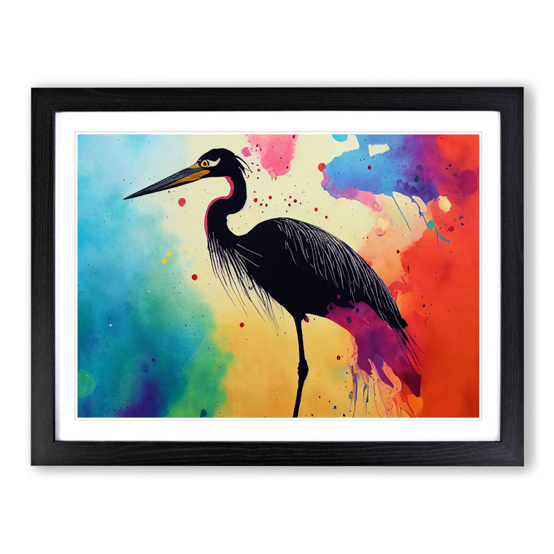 Heron Bird Splash Vol.2 Abstract - Single Picture Frame Print, 46cm H x 64cm W x 2cm D, Black