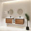 Meuble-lavabo mural avec lavabo en résine, tablette de rangement et quatre portes-159927181