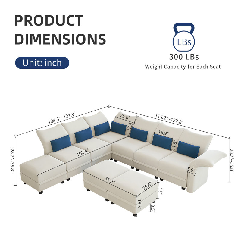 Ahren 9 - Piece Upholstered Reclining Sectional, Beige Velvet
