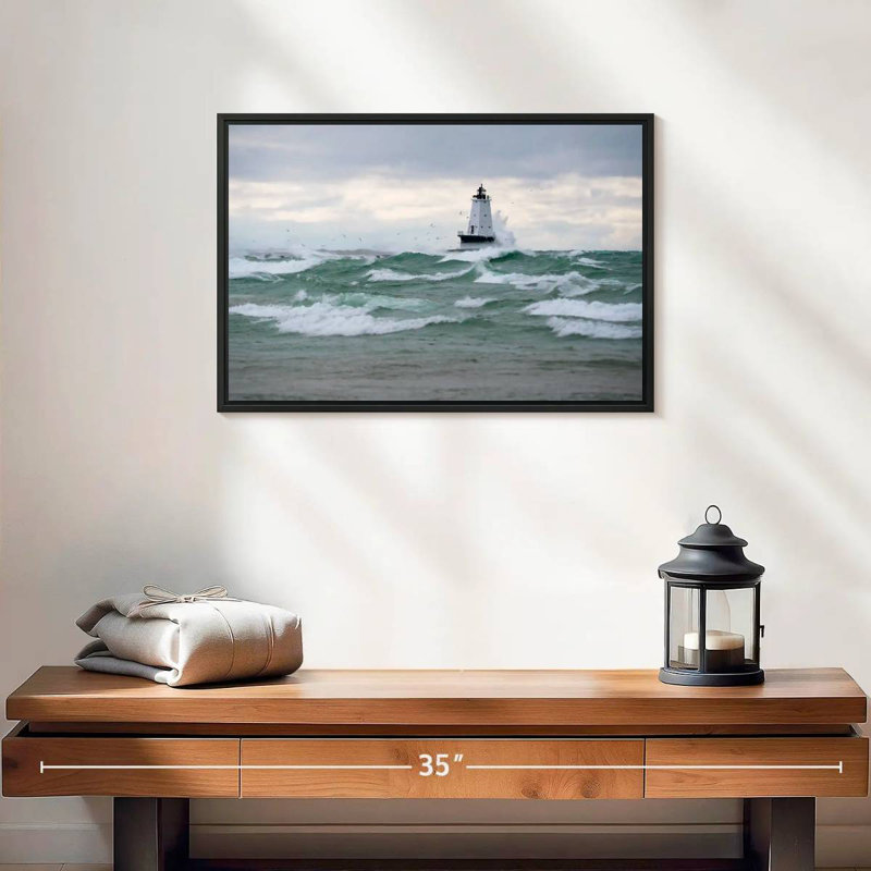 Phare tempête battue, 19 po x 13 po, Cadre flottant noir