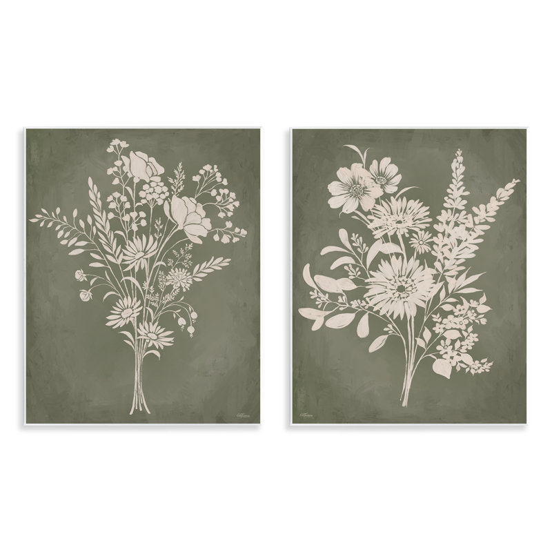 «Wildflower Silhouettes on Green», ensemble de 2 plaques murales, design par Cat Thurman Designs