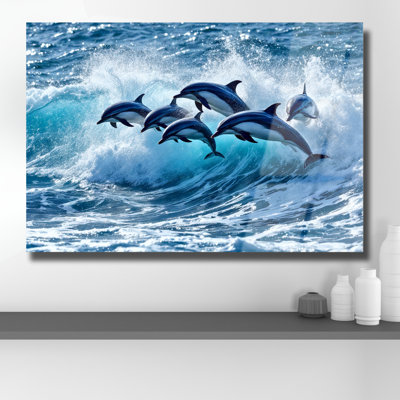 Tempered Glass Dolphin Wall Art Decor, Landscape Modern Art Print On Glass Wall Decor