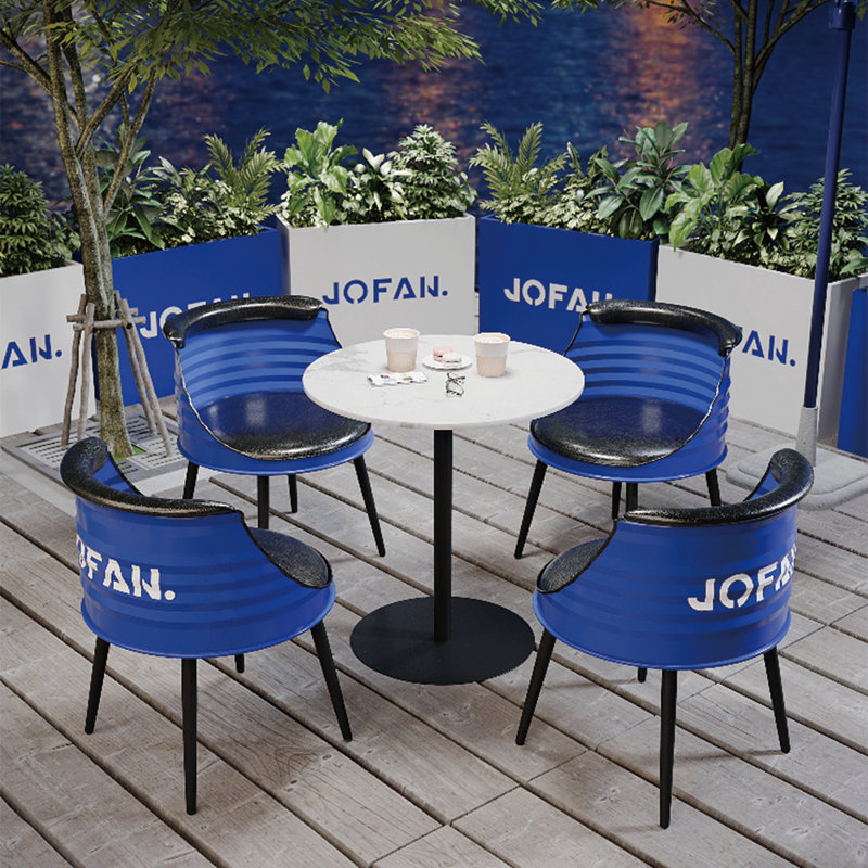 Menucha Marble Top Pedestal Dining Set, Blue/Black, 5