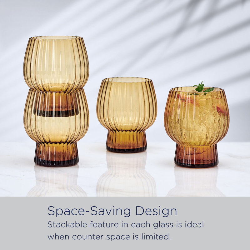 Mikasa Phoebe Optic Double Old Fashioned Glasses, Set Of 4, 14 Ounce, Orange