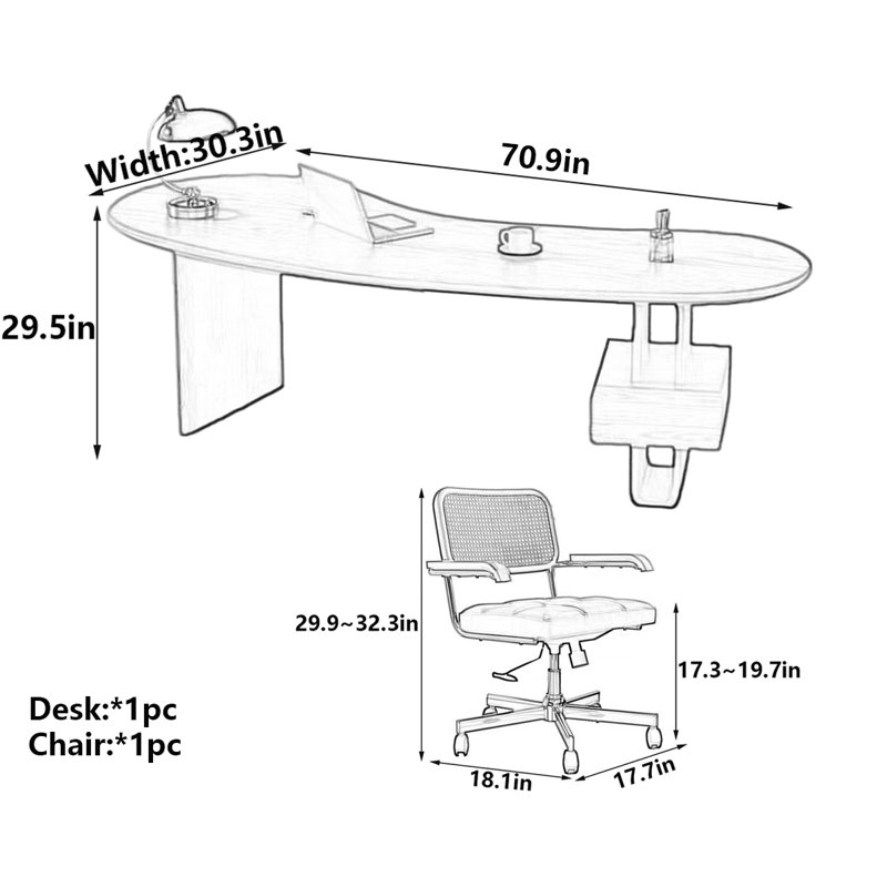Bureau d'ordinateur en bois massif, Noir, H 29,5 po x l 70,9 po x P 30,3 po