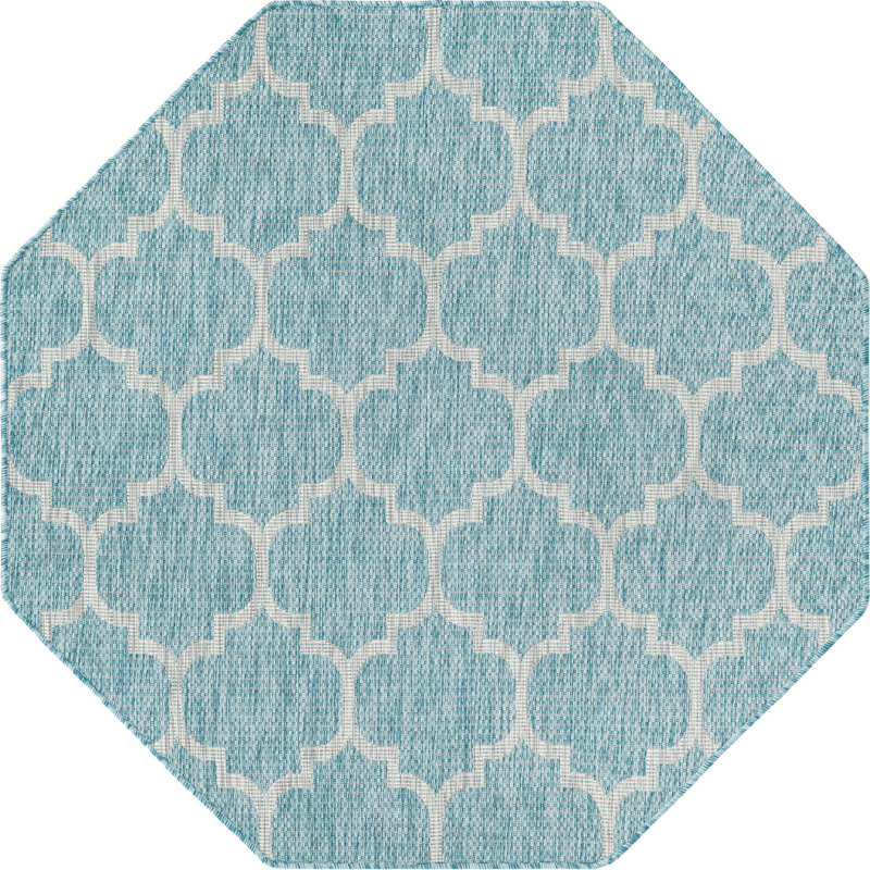 Outdoor Preen Area Rug Blue Green Color, Octagon 5'