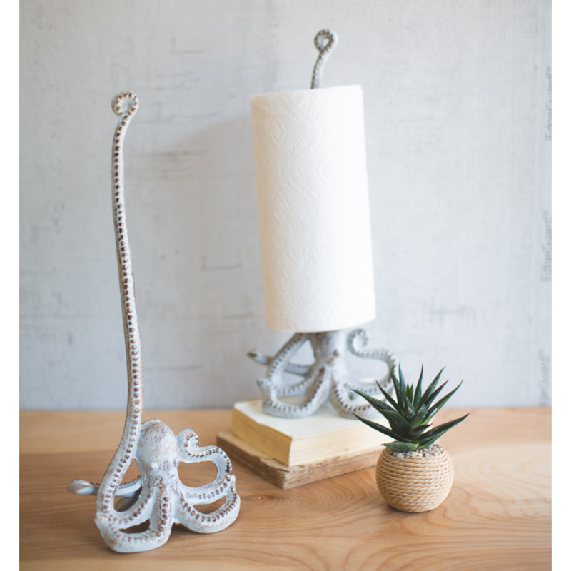  Rustic Coastal Octopus Paper Towel Holder – 18" Tall Metal Stand, Set Of 2