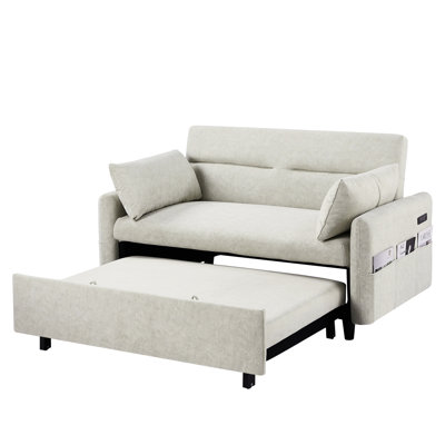 Canapé 55,1 "avec ajustables et ports, 2 coussins moelleux, poches de rangement - beige pour bureau d'appartement, poches, couleur des coussins