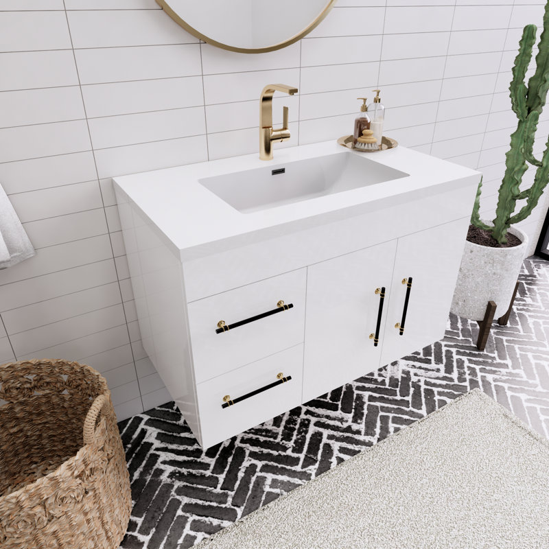 Ensemble de meuble-lavabo simple mural 36 po Spring, Blanc brillant