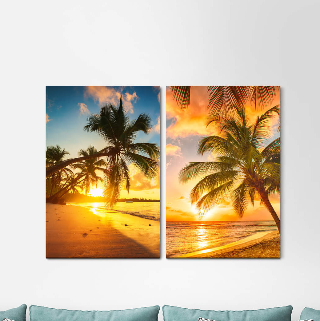 2-tlg. Leinwandbilder-Set - Fotografie „Palms Dream Beach Caribbean Summer Dream Vacation Relaxing Sea”