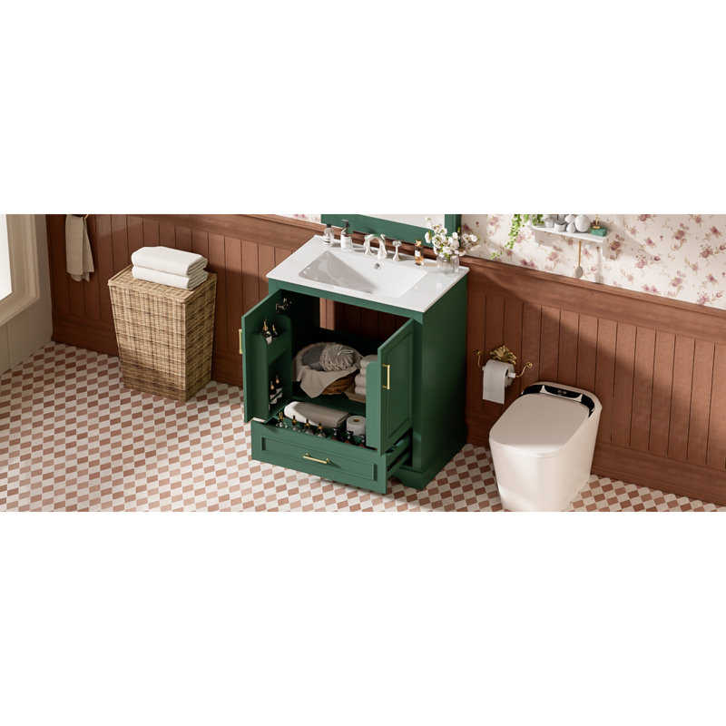 Meuble-lavabo moderne et fonctionnel en bois massif de style transitionnel pour des espaces élégants