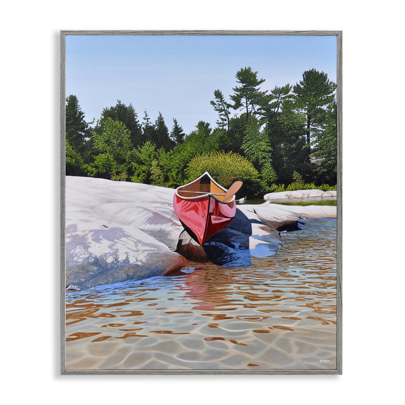 «Canoe at Water's Edge», estampe numérique, conception par Kenneth M Kirsch, Giclée de ferme grise encadrée