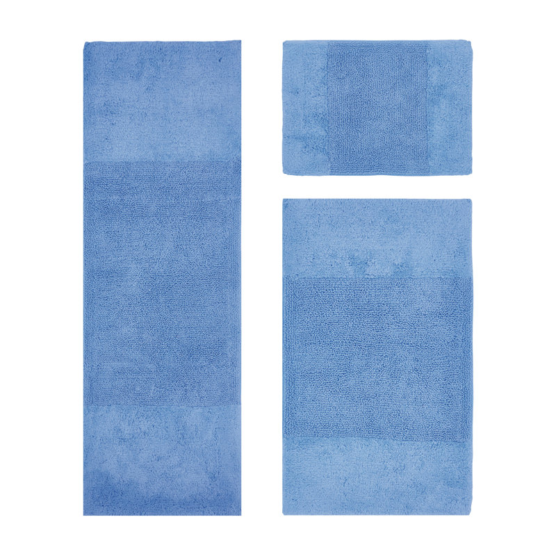 Ensemble de tapis pour salle de bain 3 pièces 100% coton 2155 g / m² Merkle, certifié OEKO-TEX®, envers en latex antidérapant, touffeté moelleux, super absorbant et lavable à la machine pour salle de bain, douche et baignoire, bleu foncé