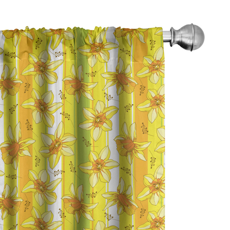 Bungalow Rose Yellow Flower 4-Panel Curtains, Narcissus Blossom, Yellow Apple Green, 56"W x 63"L