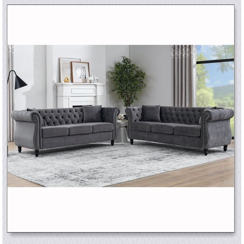 Canapé 3 places + canapé 3 places Velours gris