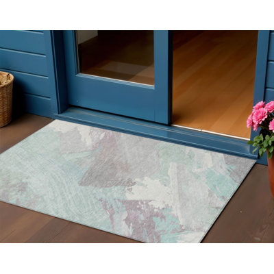 Tapis d'extérieur lavable abstrait bleu sarcelle bleu et gris 3 pi x 5 pi