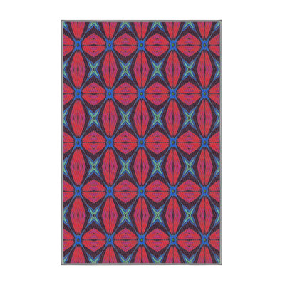 Tapis rouge/bleu à motifs