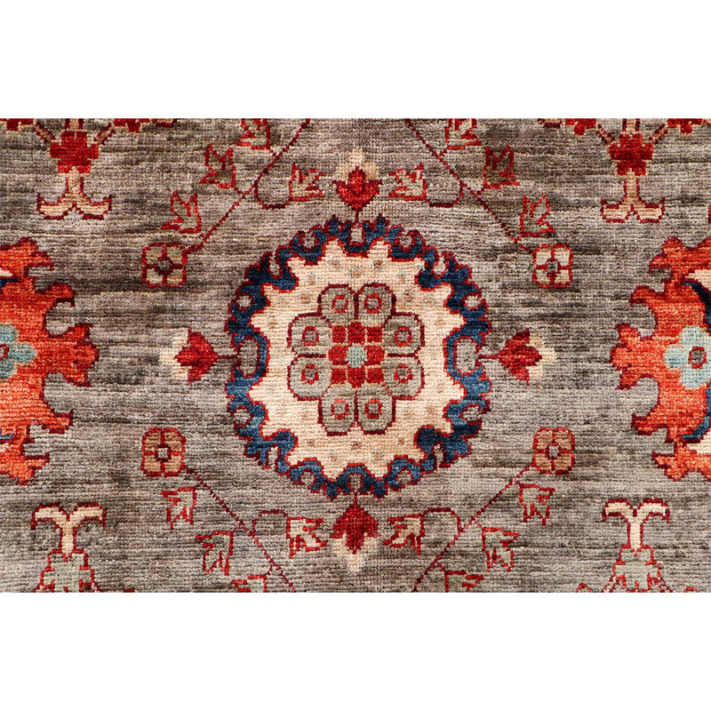 Tapis unique en laine noué à la main de 9 pi x 12 pi 2 po rouge / bleu / gris
