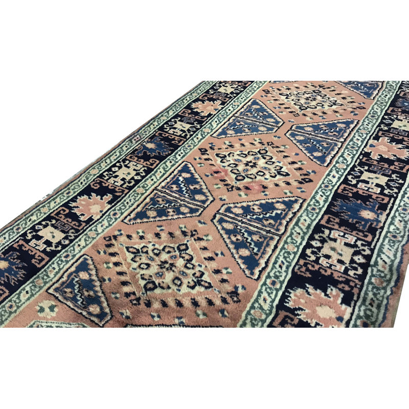 Chemin de table rose et bleu marine noué à la main de haute qualité