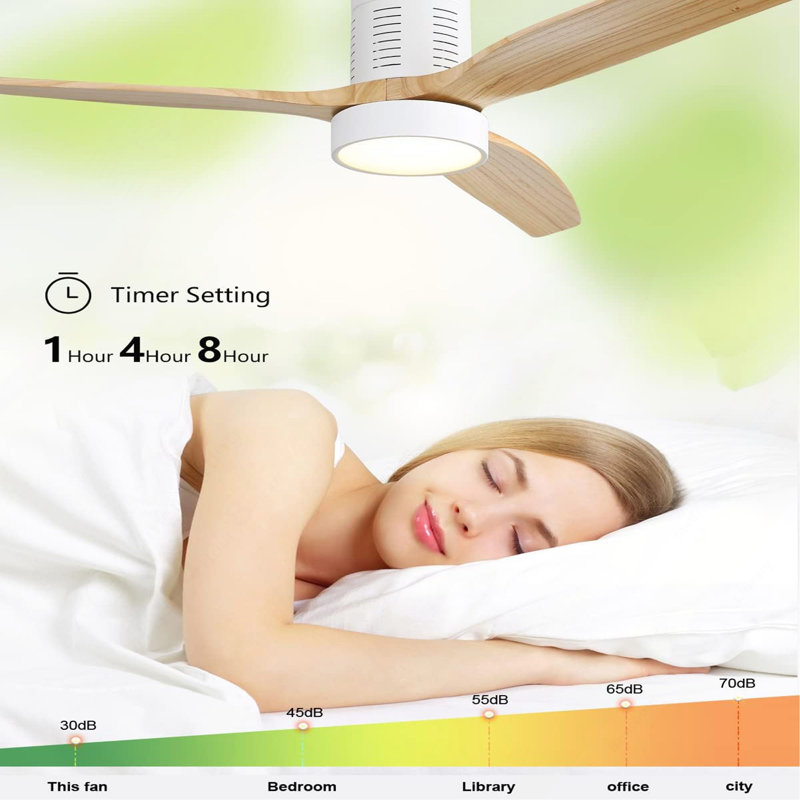 Ventilateur de plafond encastré de 52 pouces avec lumière DEL et télécommande, Naturel, Blanc