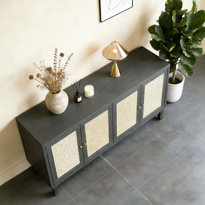 Handcrafted Premium Grain Panels Sideboard, Antique Dark Grey
