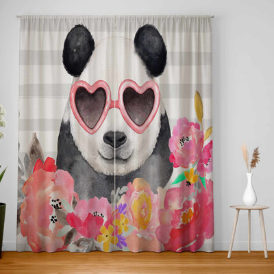 Panda with Heart-Shaped Glasses Blackout Curtains Pair