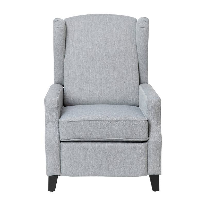 Suzie Polyester Fabric Upholstered Slim Wingback Push Back Recliner, Light Gray