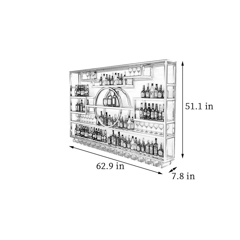 Novelty Wall Mounted Wine Rack, 51.1" H x 62.9" W x 7.8" D, Black