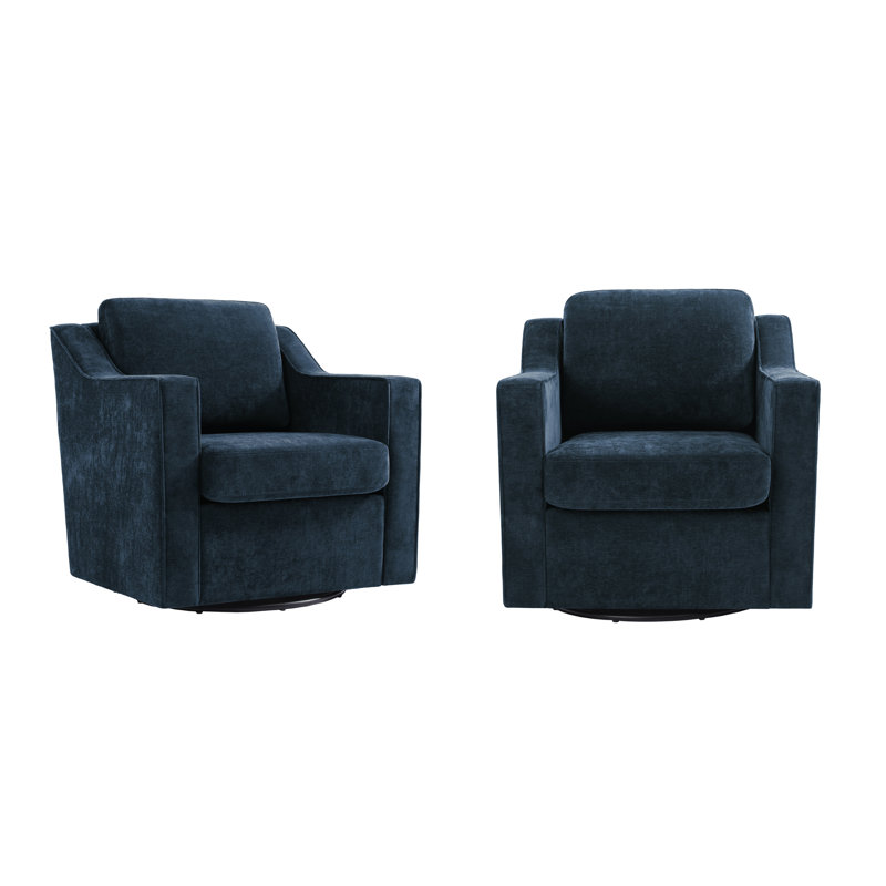 Bronnen Big And Wide Upholstered Cushion Swivel Armchair with Removable Back and Seat Cushion (Set of 2), Navy Chenille