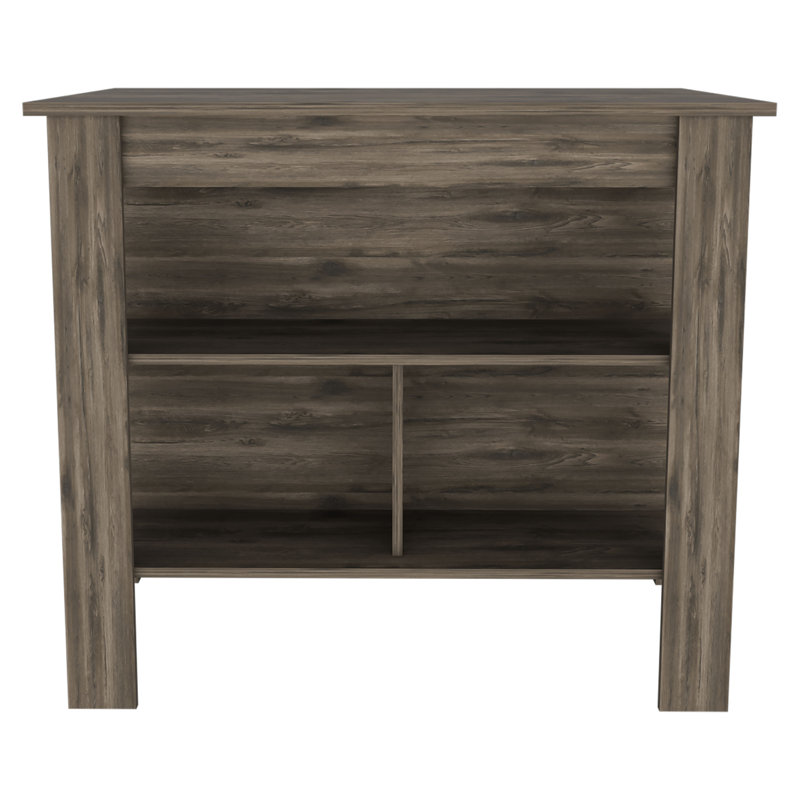 Kitchen Island, Four Legs, Three Shelves, Brown, 35.4" H x 40.5" W x 27.5" D